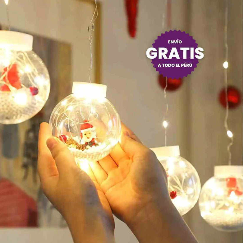 CORTINA DE LUCES ESFERAS NAVIDEÑAS